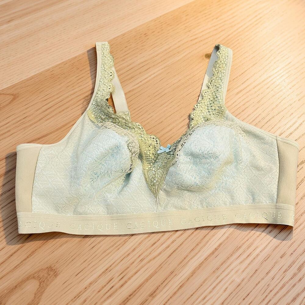 Cacique Bra 44D Cotton Unlined Wireless Blue Eyelet Mesh Comfort Lane Bryant